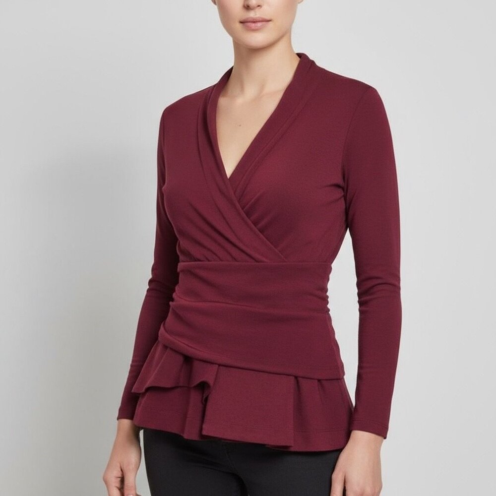 Elegant Burgundy Wrap Blouse
